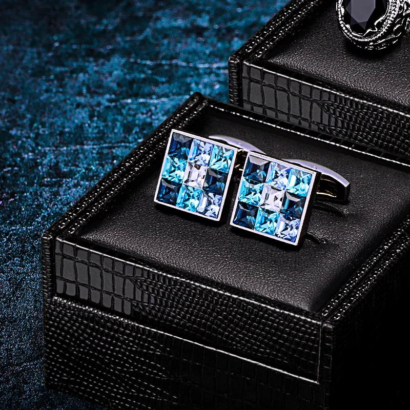 KFLK Jewelry shirt cufflink for mens Brand Fashion Blue Crystal Cuff link Luxury Wedding Groom Button High Quality guests