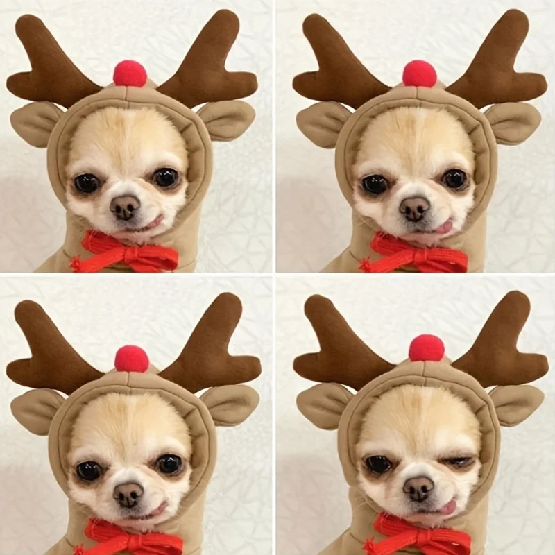 Verwandelnder Haustierpullover mit Hirschgeweih Kapuzenpullover für kleine bis mittelgroße Hunde Weihnachtskostüm – Detail 4
