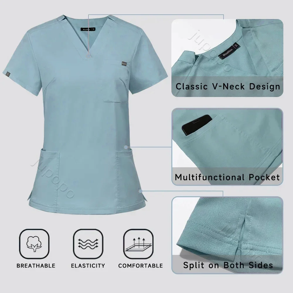 Multicolor Scrubs Uniform Short Sleeve Tops+Pants Nursing Uniform Women Pet Shop Doctor Scrub Medical Surgery Workwear Scrub Set