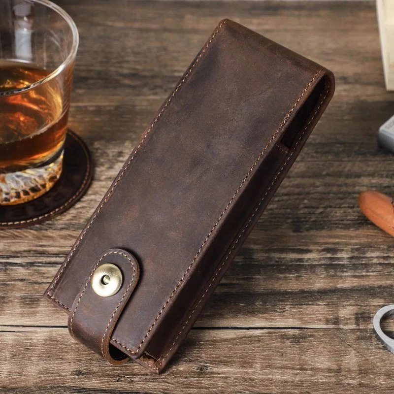 Vintage Cowhide 2-Piece Portable Cigar Box, Suitable For Storing Cigar Clippers, Magnetic Buckle.