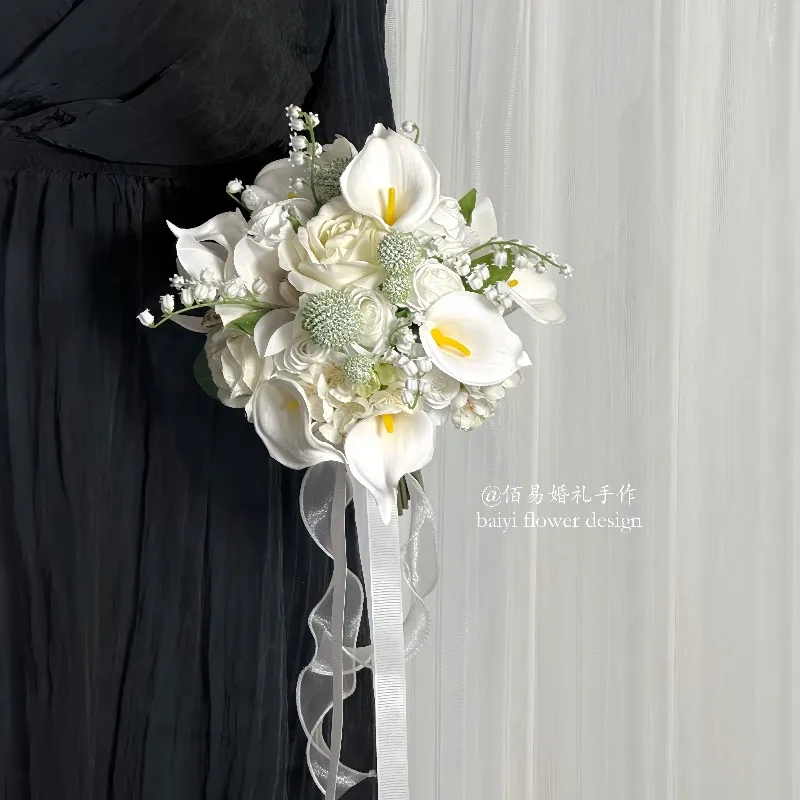 new-white-lily-of-the-valley-round-hand-bouquet-ins-bride-certificate-simulation-flower-korean-dress-bouquet-real-shot-simulatio