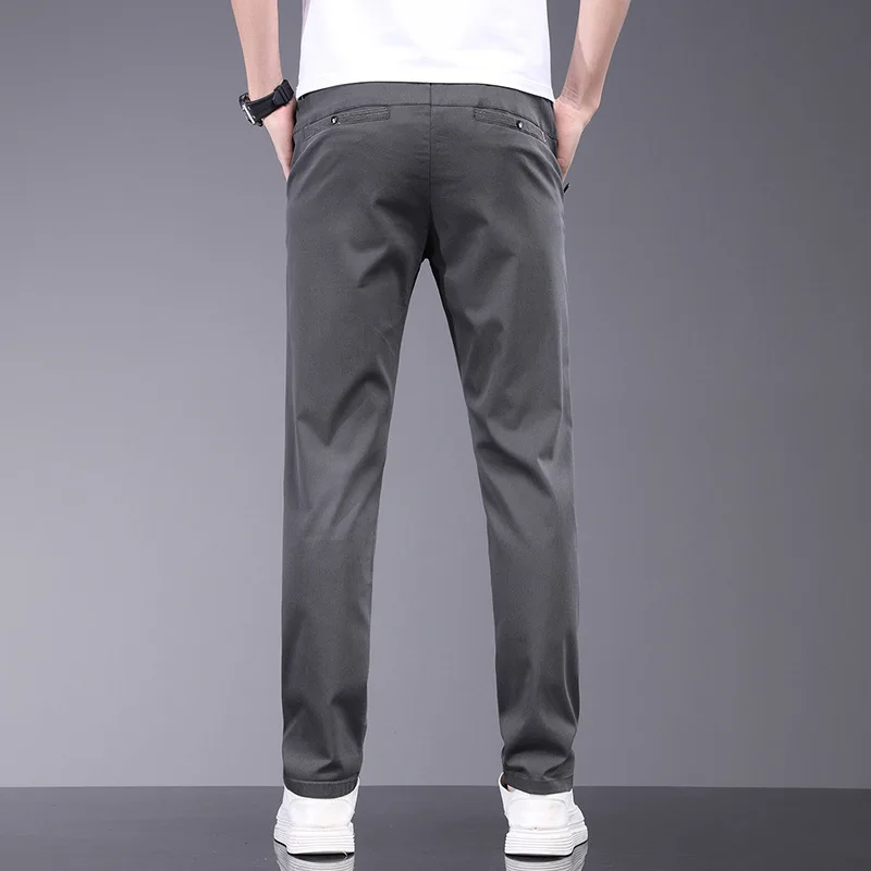 Pantalones informales de fibra de bambú para hombre, ropa de marca, tela elástica suave, delgada, cintura elástica, negocios, gris, verano, 38