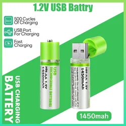 AA USB Rechargeable NiMH Battery 1.2V 1450mAh USB Charging Port for Remote Control Mouse Small Fan Toy