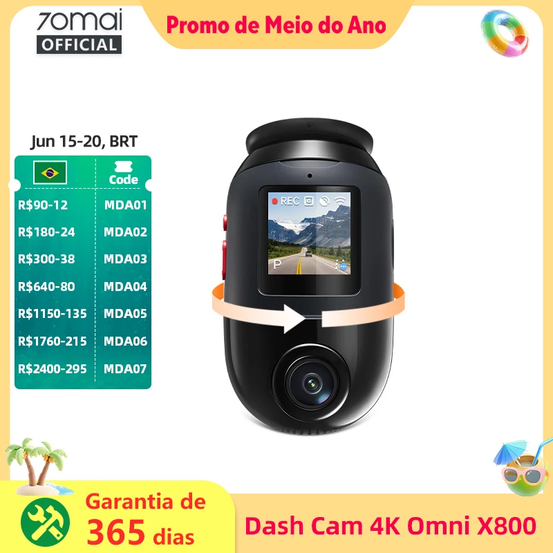 70mai 4K Omni X800 2160P HDR 60fps F1.7 Suporte a Canal Duplo GPS Integrado ADAS Supercapacitor 4G LTE Vigilância de Estacionamento 24H