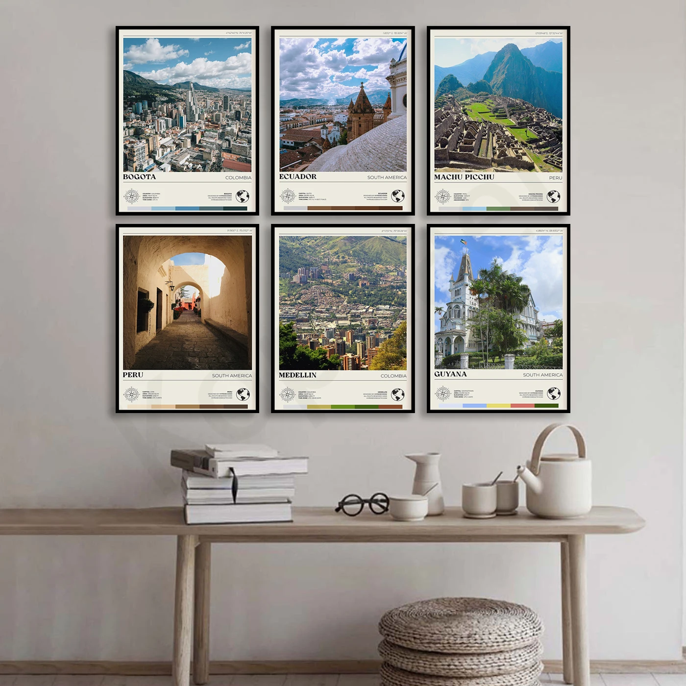 غيانا كاراكاس ميديلين بيرو الإكوادور ماتشو بيتشو بوجوتا تشيلي ساو باولو البرازيل. ملصق المناظر الطبيعية للسفر في المدينة #4