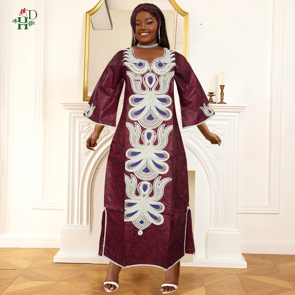 H&D African Clothes Embroidery Bazin For Women Tradition Dress Wedding Party Dress Ankara Robes Trads Wears African Clothes 2024