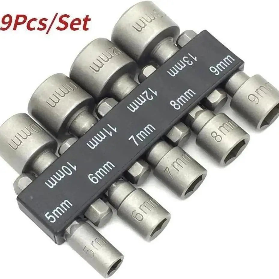 2026 New 1Set 5mm‑13mm Metric Hex Socket Nut Driver Drill Bit Set 1/4" Quick‑Change Adapter Sleeve Power Screw Driving Tool Kit