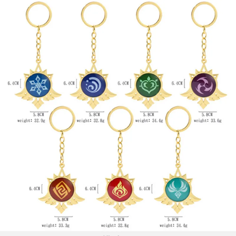 Game Genshin Impact Weapon Keychain Element Vision God's Eye Luminous Inazuma Accessories Bag Pendant Key Ring Nice Gifts