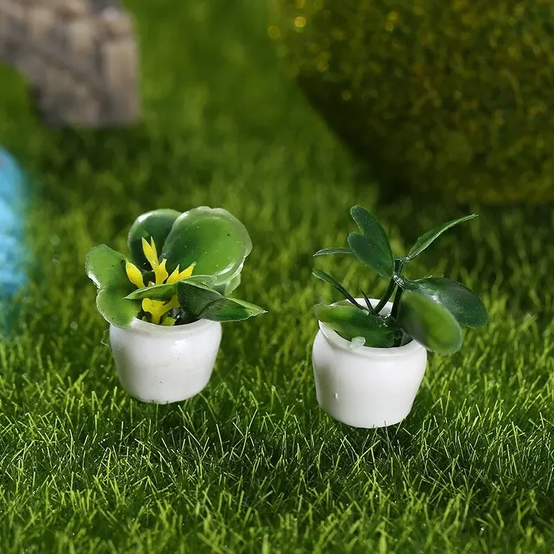 Xugar 9Pcs 1:12 Dollhouse Miniature Tree Potted for Green Plant In Pot Doll House Furniture Home Decor Simulation Potted Plants