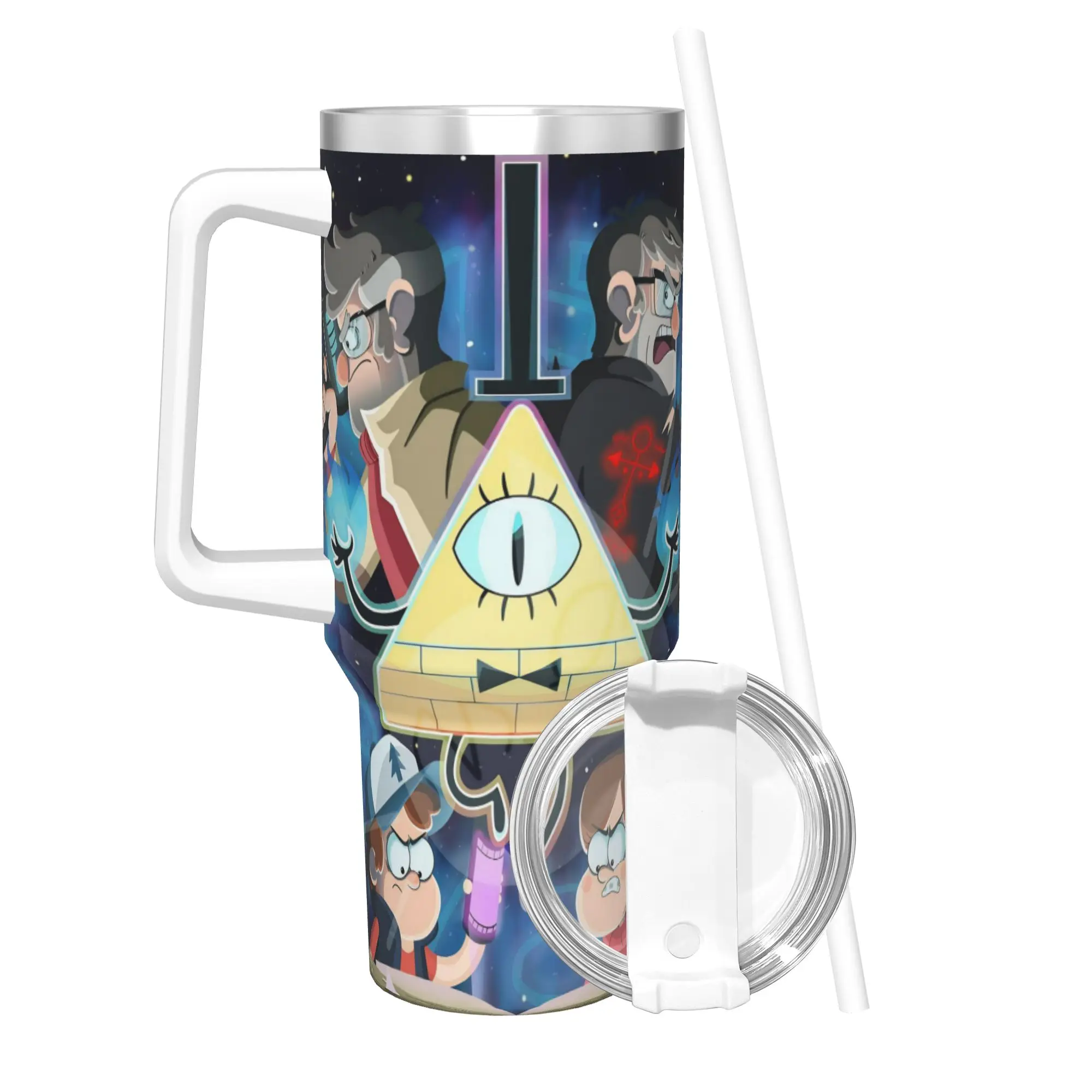 G-Gravity Falls Tumbler With Straw  Stainless Steel Mug Double Wall Vacuum Insulated for Cold Or Hot 40oz
