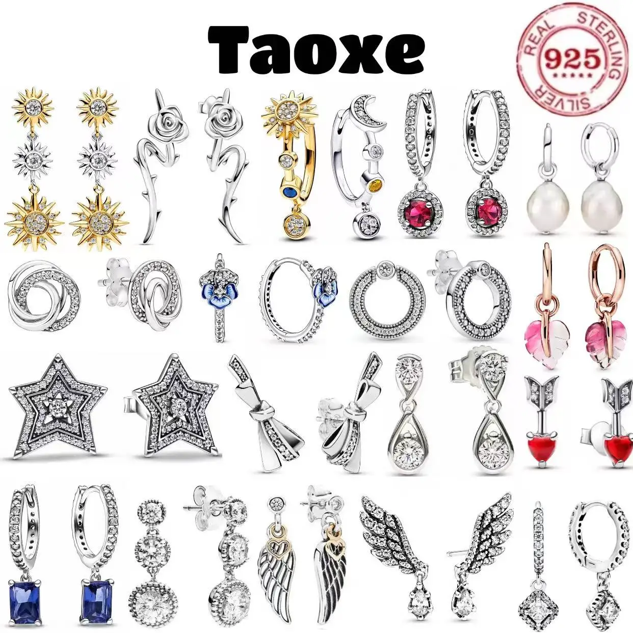 

Temperament 925% sterling silver wings, heart-shaped blocks round heart-shaped zircon earrings exquisite jewelry gifts for women