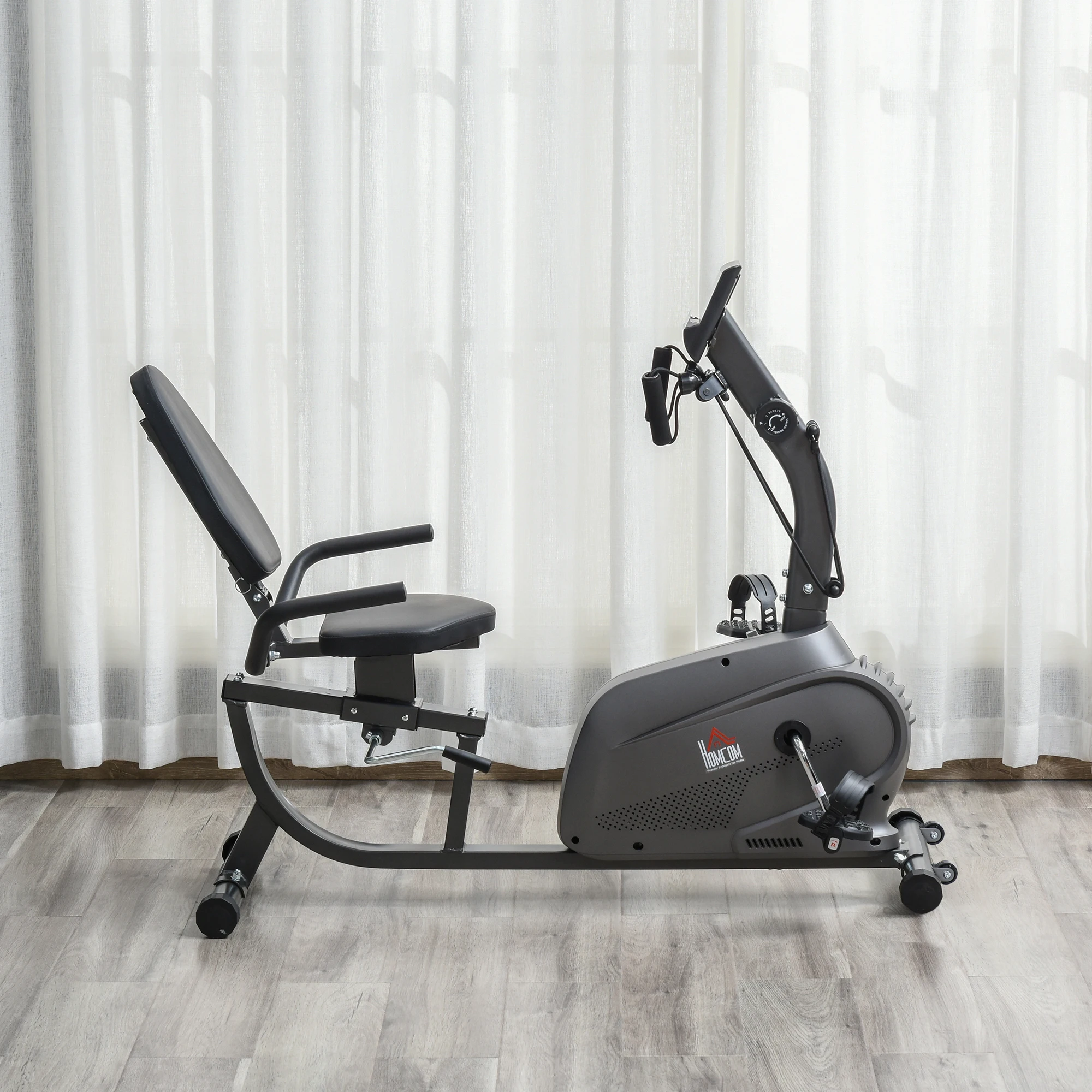 Fitnessfahrrad Seeds – Liegefahrrad mit Magnetwiderstand, Multifunktions-LCD-Display, verstellbarem Sattel, 2-stufigem Widerstand, aus schwarzem Stahl