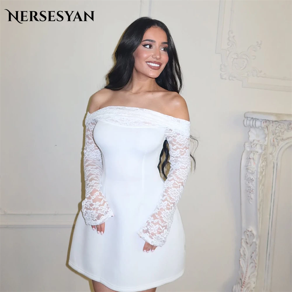 

Nersesyan Lace Wedding Dresses Off Shoulder Appliques Bride Dress Bridal Guest Party Gowns свадебное платье короткое Customized