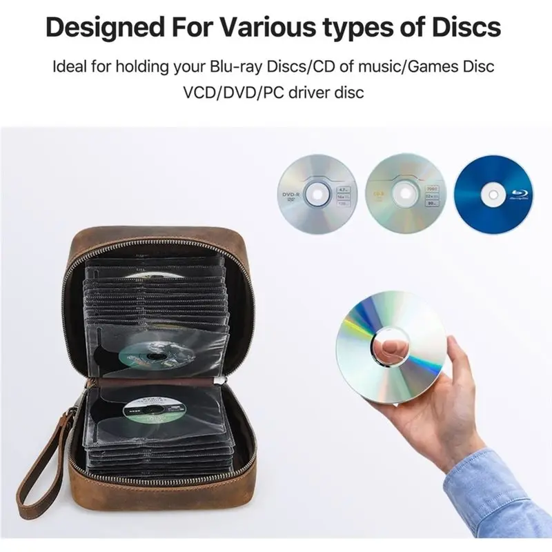 Y45A-DVD Holder Case Portable Disc Case Disc Storage Case CD/DVD Storage Holder Zippered Disc Organizer