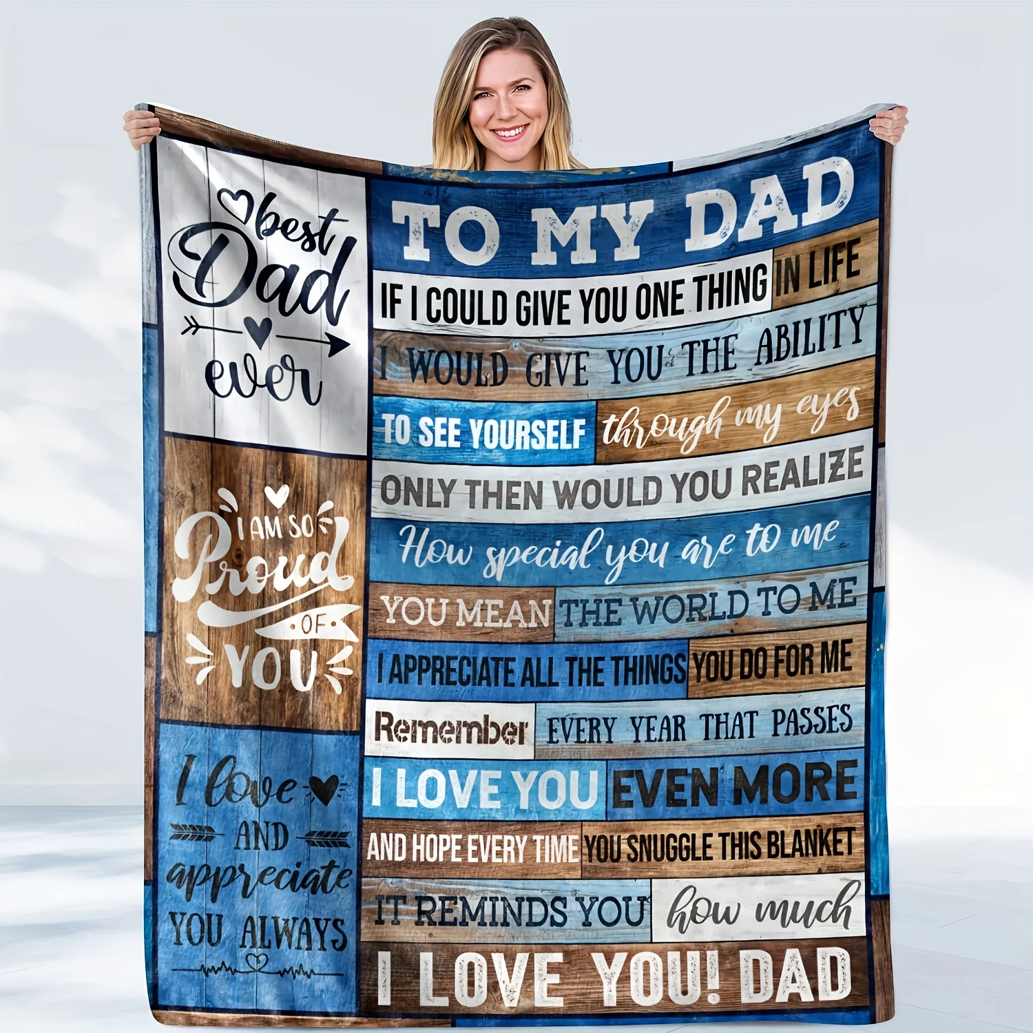 1pc Letter Printed Flannel Blanket, To My Dad Blanket, Warm Cozy Soft Throw Blanket Nap Blanket For Couch Bed Sofa Camping Trave