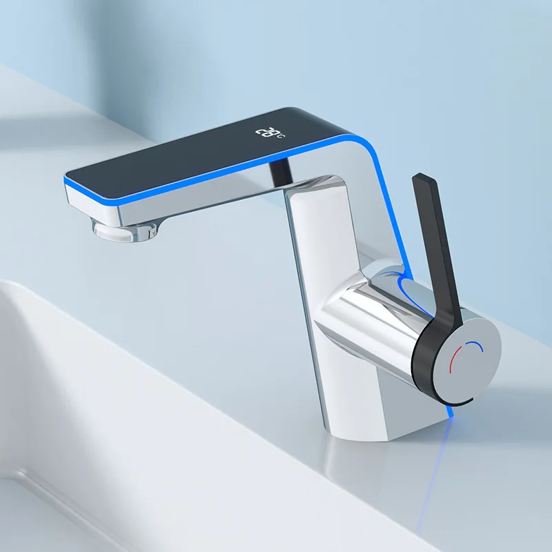 

Digital Display Bathroom Sink Faucet - Gray, Cold Hot Water, Under-Mount, Single Hole, Vanity Faucet with Temperature Indicator