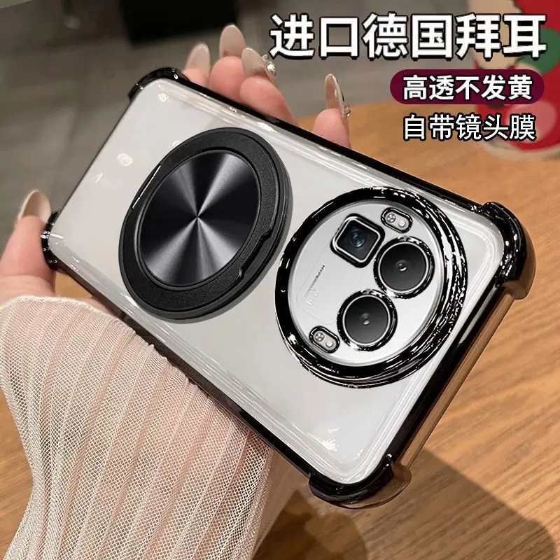 Para realme gt8 pro caso simples galvanoplastia silicone airbag 360 °   Capa de suporte giratório para Realme GT8 Pro Funda à prova de choque