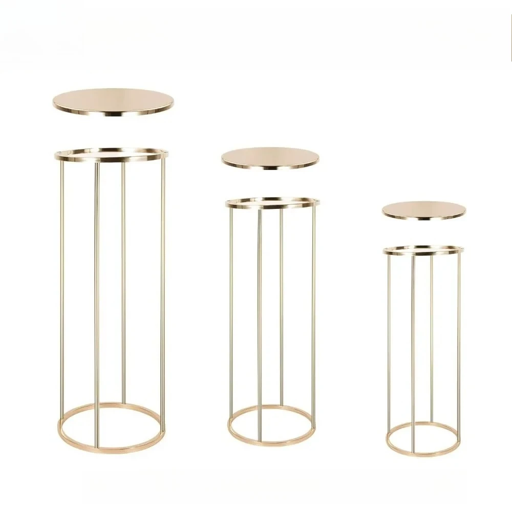 

Gold Cylinder Pedestal Stand Centerpiece Table Decorations with Metal Panel