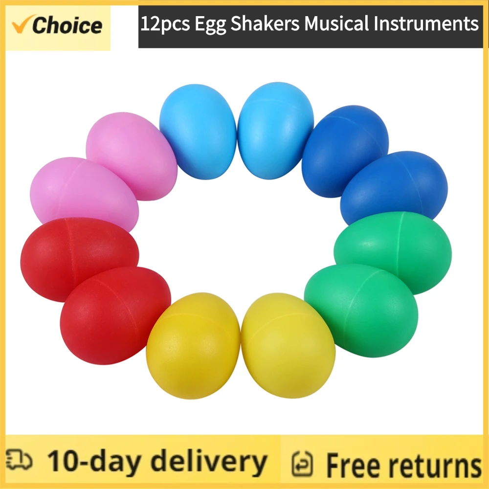 12 Pieces Egg Shakers Musical Instruments Percussion Egg for Kids Toys Plastic Easter Egg Shaker for Learning DIY Painting