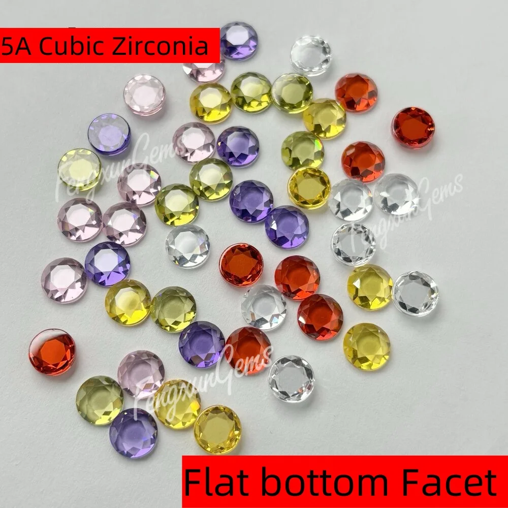 Round Flat bottom facet Cut 5~7mm Olive Green Pink White Violet Loose CZ Stone Cubic Zirconia Gemstone for Jewelry DIY
