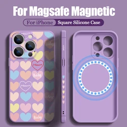 Magnetic For Magsafe Love Heart Case For iPhone 15 Pro Max 11 12 13 14 16 Pro Max 16E 17 Air Built-in Metal Plate Lanyard Cover