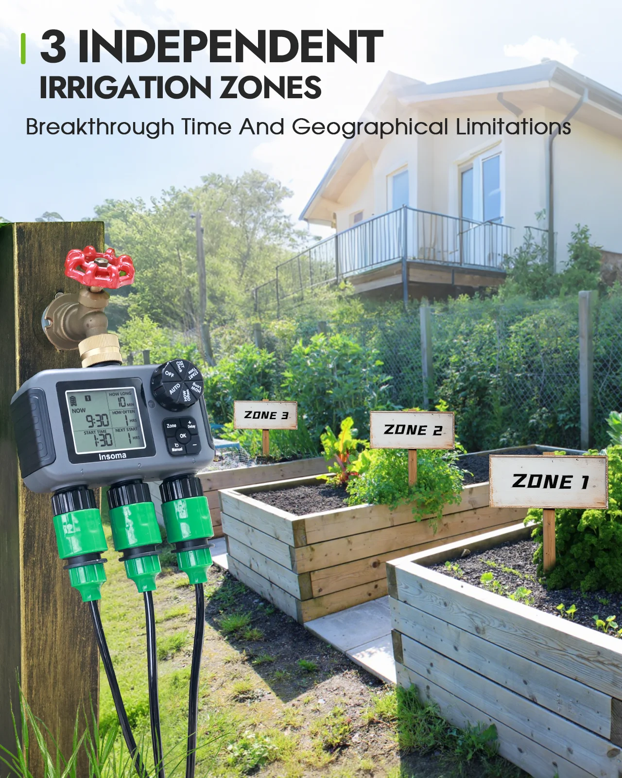 Insome Automatic Water Timer 3 Outlets Dip Watering Hose Faucet Sprinkler Timer Independent Control Programmer for Garden Yard