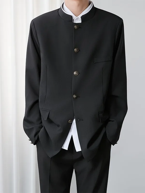 

New Chinese Style Men's Suit Jacket plus Size Stand Collar Slim Fit Casual Spring Autumn Youth Fashion Long Sleeve Single Button