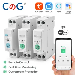 CG Tuya WiFi Smart Circuit Breaker DIN Rail 1P 63A Over/Under Voltage Protection MCB Smart Home Wireless Remote Control Switch