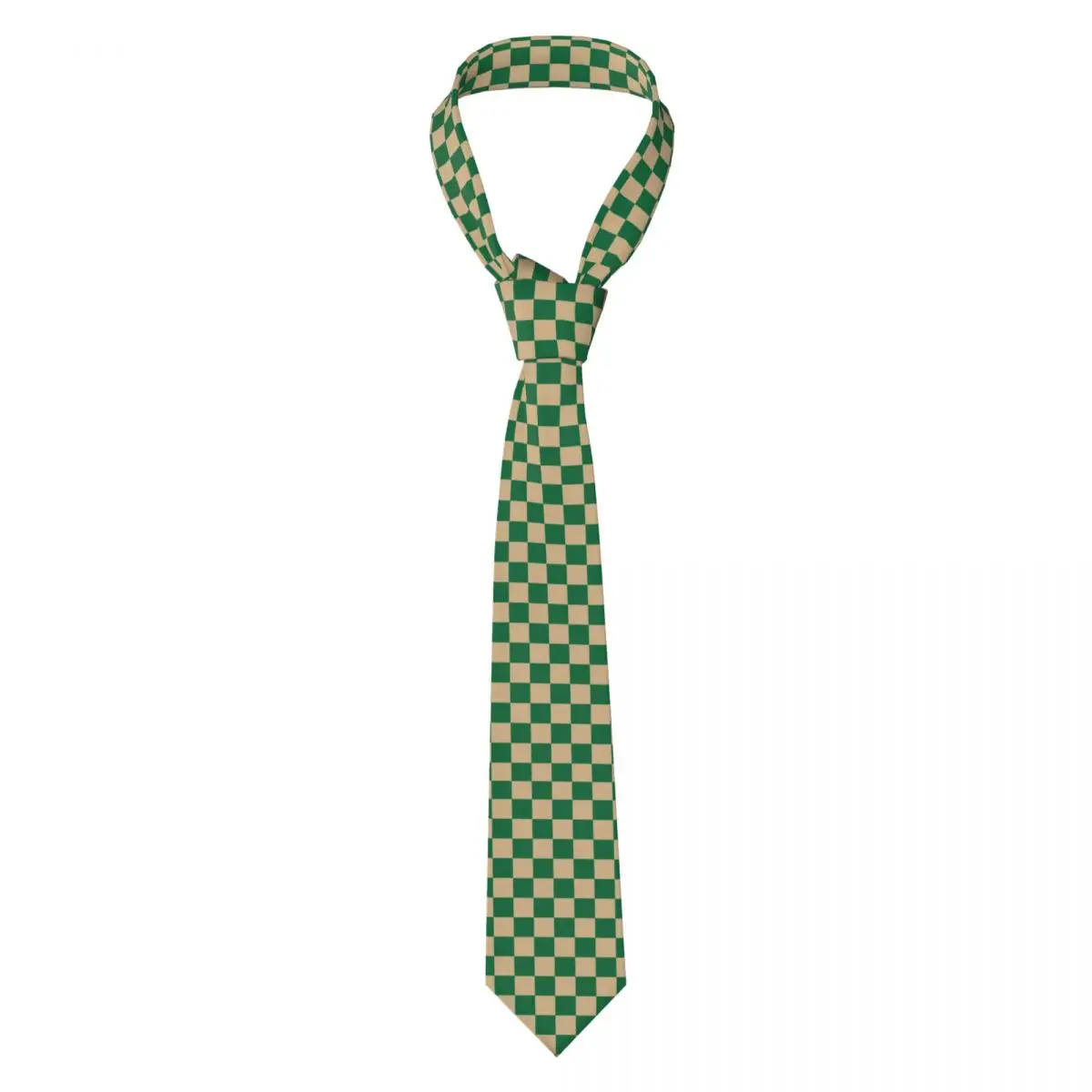 Custom Tan Brown And Cadmium Green Checkerboard Fashion Tie Men Mens Suit Tie Tartan Plaid For Thanksgiving Day