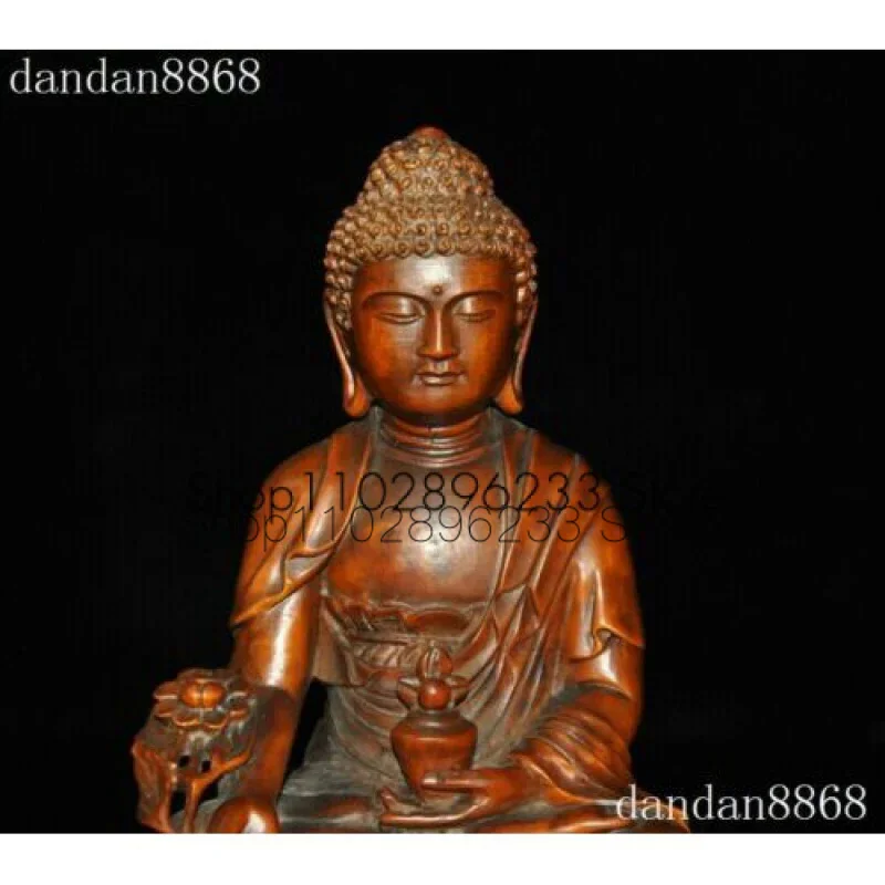 Tibetan Buddhism Boxwood wood Carved Sakyamuni Shakyamuni Medicine Buddha Statue