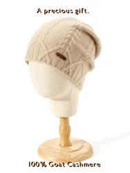 100% Cashmere Knit Cable Beanie Caps Solid Thick Soft Hat Fashion Autumn Winter Warm Highstreet Caps Women Pure Cashmere Bonnet