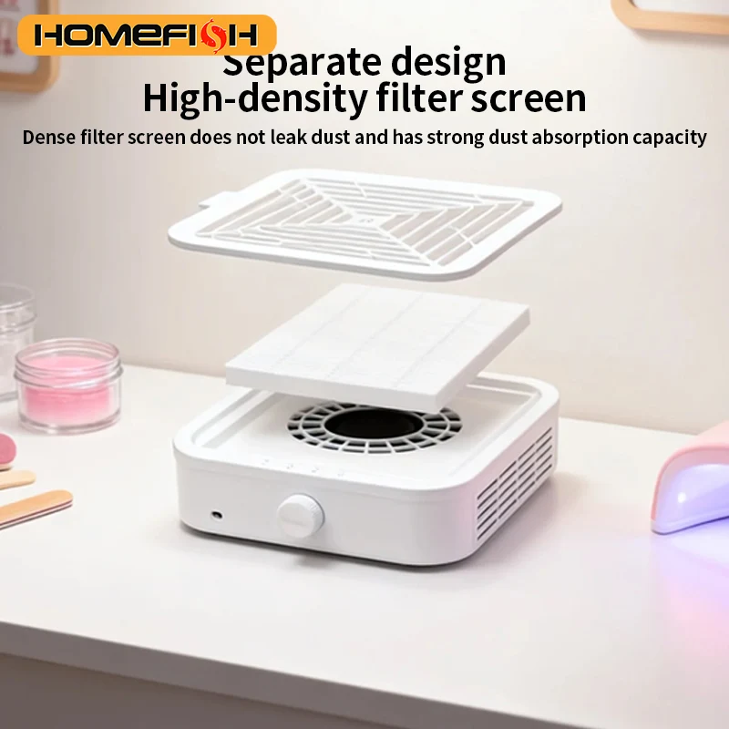 Turbine Brushless Nail Dust Remover Strong Suction 120W Nail Vacuum Cleaner for Manicure with Removable Filter Speed Adjustable