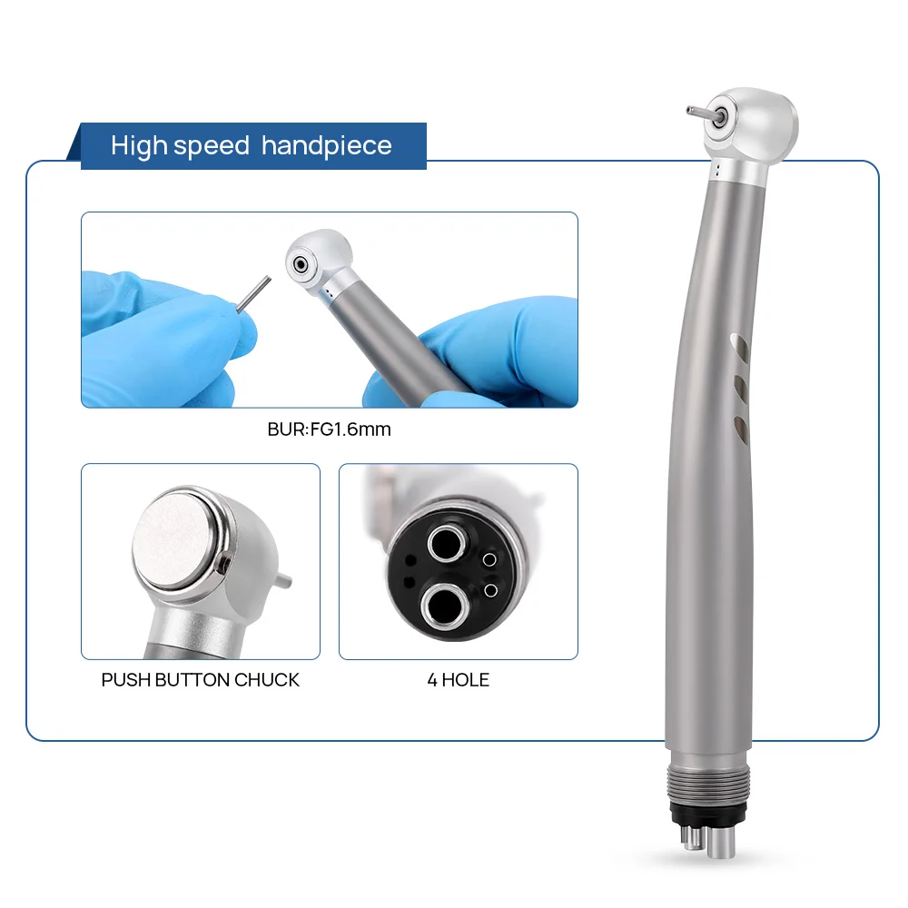 AZDENT Dental High and Low Speed Handpiece Kit Standard Push Button LED High Speed Handpiece and Contra Angle Air Motor 5pcs Set