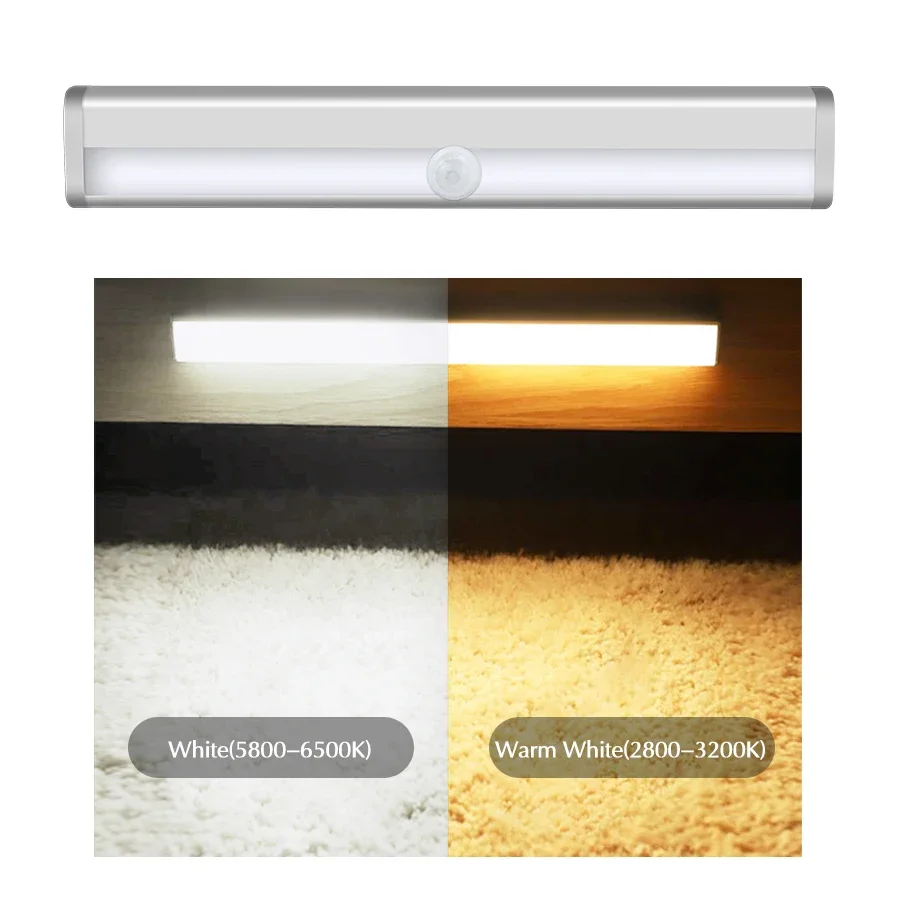 10 LEDs PIR Motion Sensor Light Wireless Night Lights Aluminum Profile Kitchen Bar Easy Install