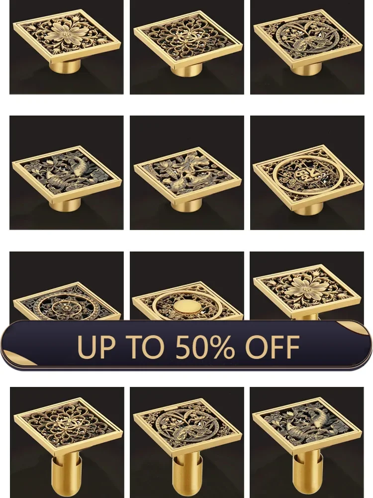 10X10cm Antique Brass Odor Proof Floor Drain Bathroom Shower Room Bathroom Floor Drain Odor Proof Hardware Bathroom Accessories