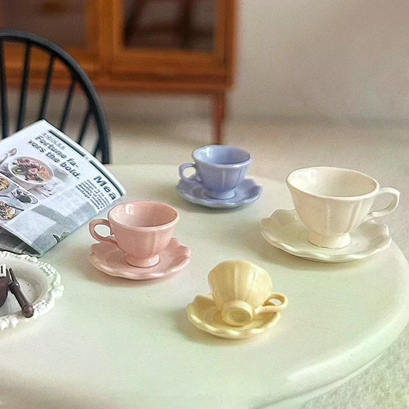 

1Pcs Dollhouse Miniature French Retro Coffee Cup Plate Model Kitchen Funiture Accessories For Doll House Decor Pretend Play Toys