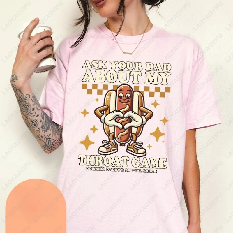 اسأل والدك عن لعبة الحلق الخاص بي Raunchy التي شيرت جريئة الفكاهة مضحك فتاة رحلة الكمامة هدية غير مناسبة تبادل النساء الرجال القطن المحملة #2