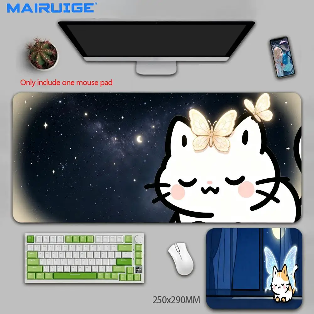 imple grey butterfly tuxedo cat Mouse pads delicate line art keyboard mat for bedroom learning