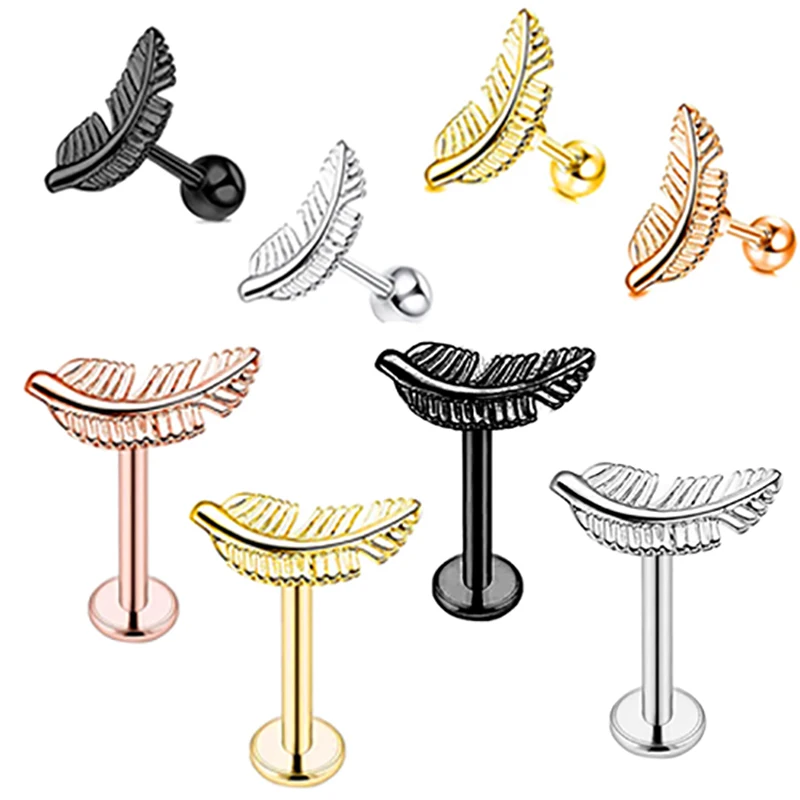

16G Stainless Steel Cartilage CZ Stud Earrings for Women Girls Helix Conch Daith Piercing Jewelry leaves cartilage bar ear pierc