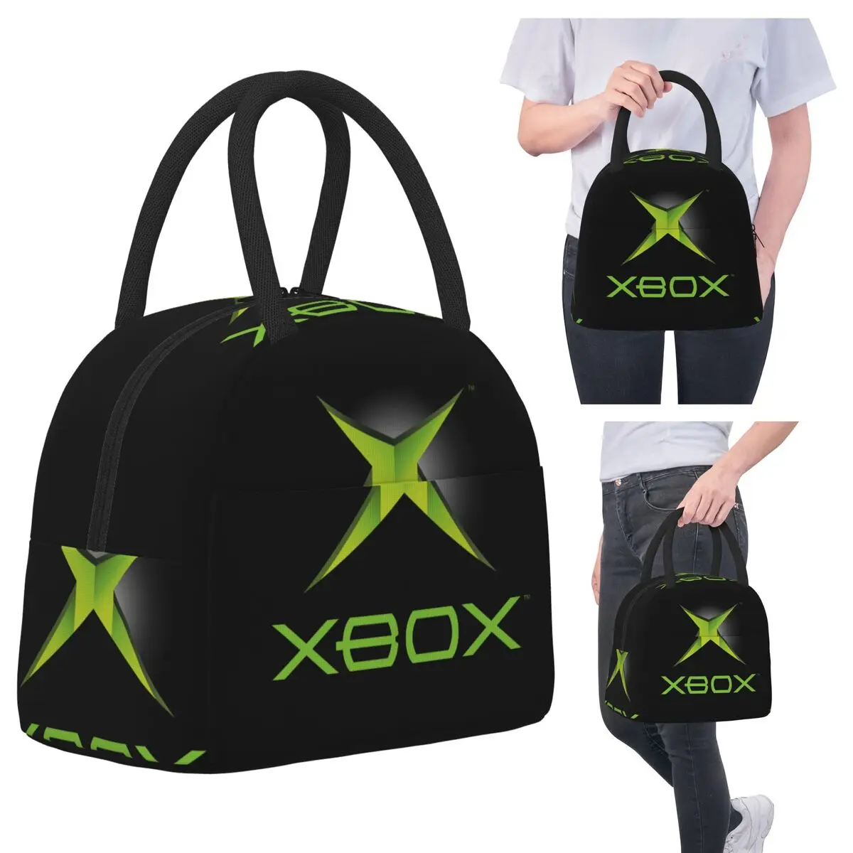 

Зеленые сумки для обеда с логотипом Xbox, изолированная коробка для бенто, водонепроницаемая сумка для обеда, многоразовые сумки для пикника, сумка-холодильник для женщин и детей, работы
