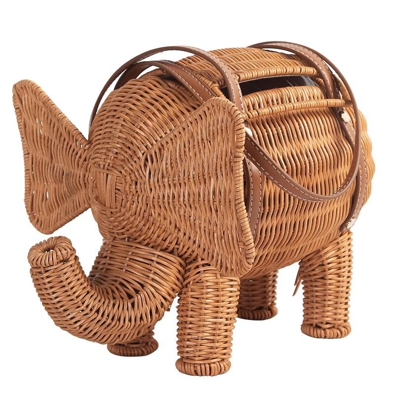 Imagem -04 - Elefante Rattan Bolsas Tecidos à Mão para Mulheres Bolsa de Maquiagem Grande Capacidade Bolsa de Férias à Beira-mar Personalidade Simples Nova Verão