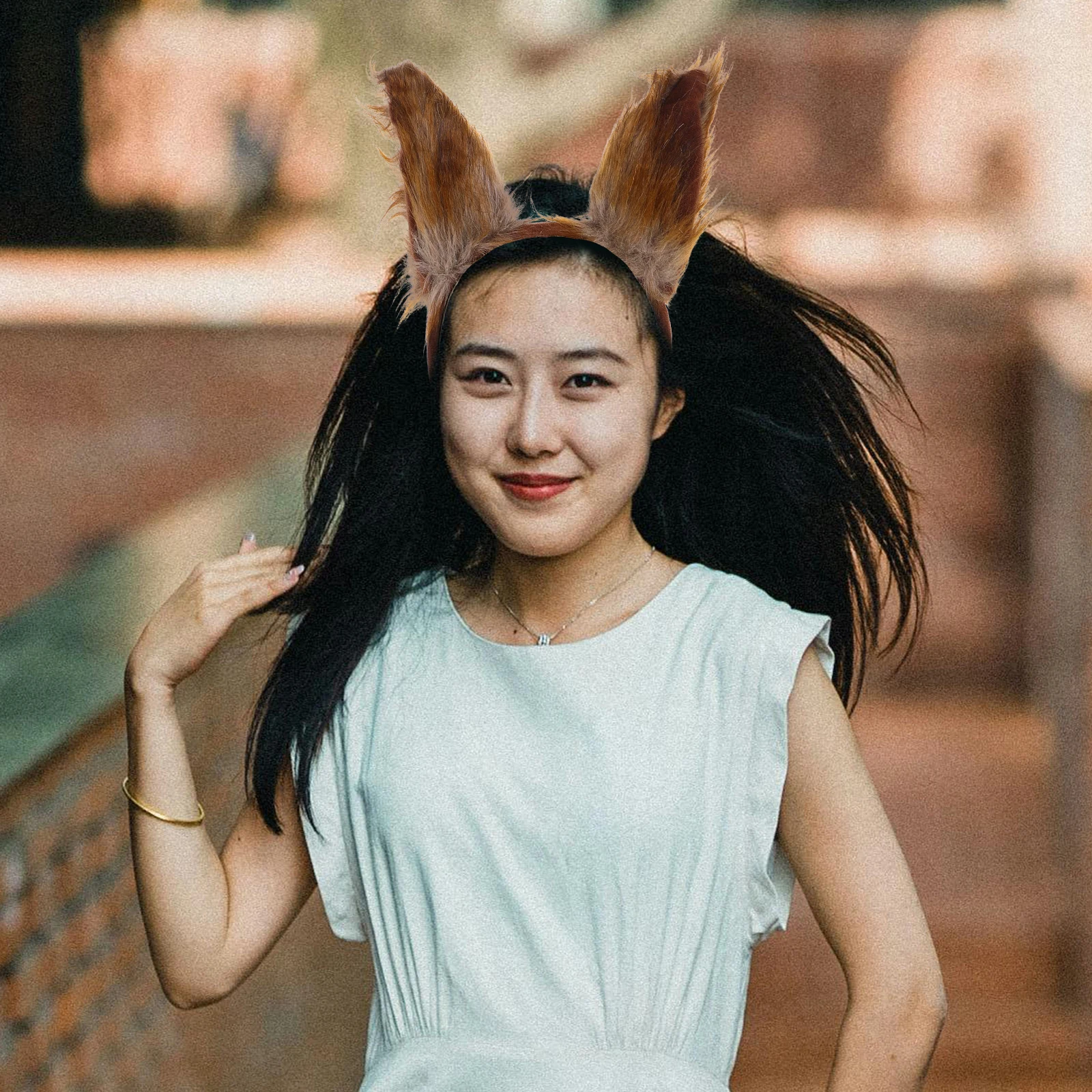 

Fox Ears Headband Black Dog Cat Acorn Costume Brown Tail Animal Adult