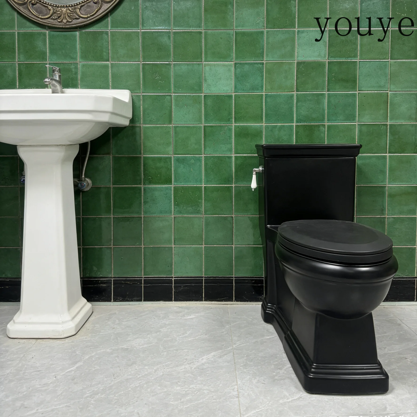 Classical French toilet, American retro solid wood cover one-piece toilet side press black ceramic toilet