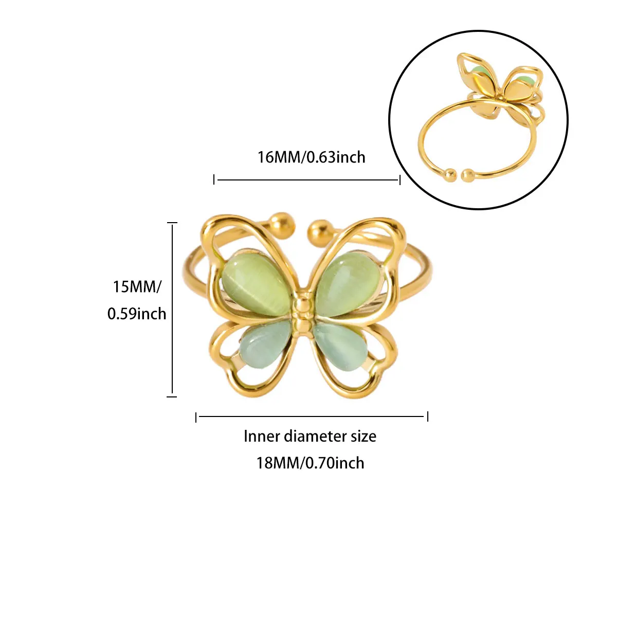 Popular Butterfly Rings For Women Gold Color Stainless Steel Geometric Opening Finger Ring Aesthetic Wedding Christmas Jewelry view 6