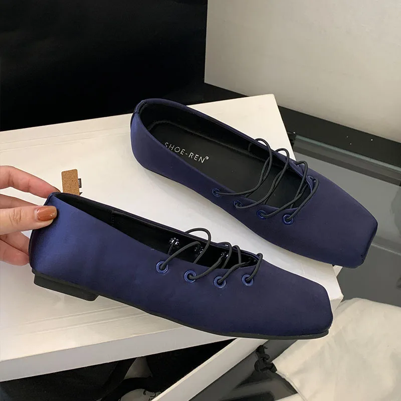 2025年新作-レディース-メリージェーンズ-フラットシューズ-浅履き-高級-ソフト-スクエアトゥ-ファッション-シルク-バレエシューズ