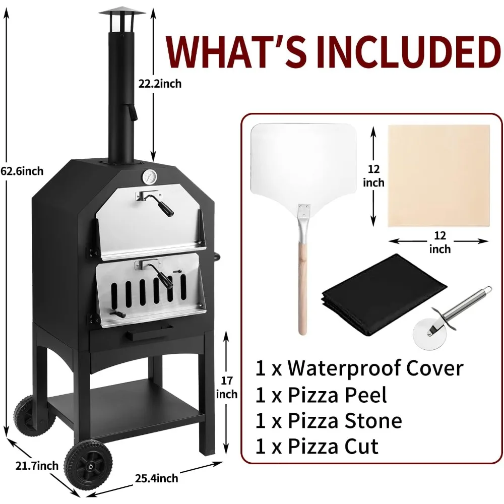 Outdoor Pizza Oven Wood Fire Wood Fired Pizza Oven for Outside with Waterproof Cover, 12