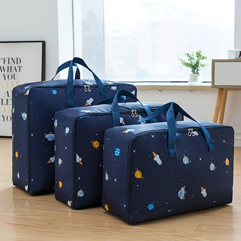 Quilt Storage Bag Cat Little Fish Rocket Pattern Quilt Storage Bag Oxford Material Moving Clothing Storage Bag Travel Organizer