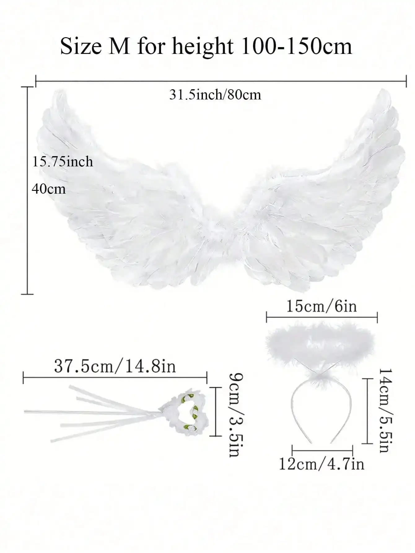 Set of angel wings, stage performance white wings with Halo and Magic Wand Angel Wings costume Halloween Carnival Cosplay suppli