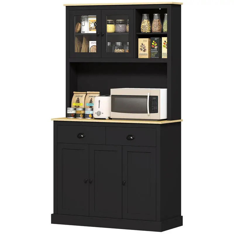 

HOMCOM Freestanding Kitchen Cabinet, 71" Tall Pantry Cabinet, Modern Hutch with Wide Countertop, Adjustable Shelves, Black