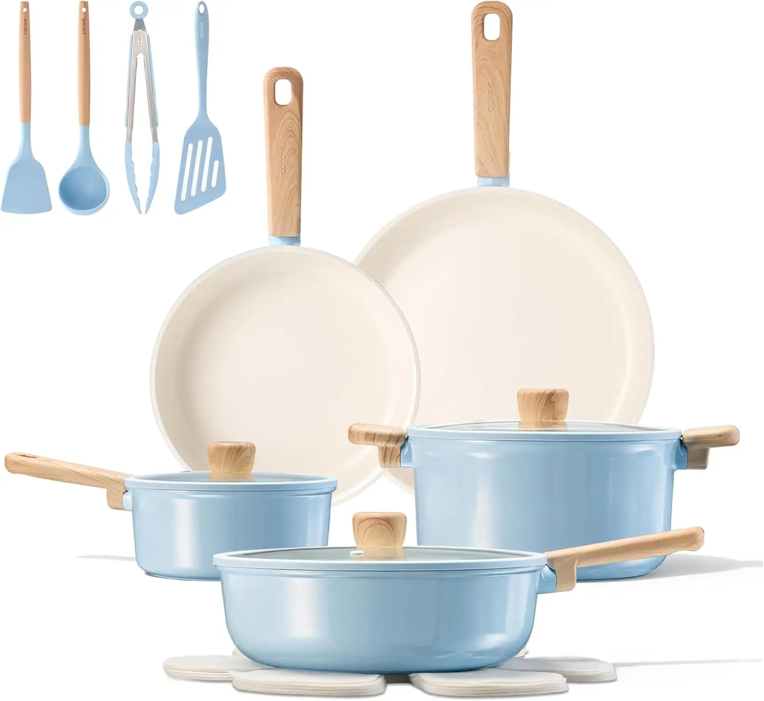 

Набор керамической посуды с антипригарным покрытием из 16 предметов с кастрюлями, сковородой и ножками для легкого приготовления пищи